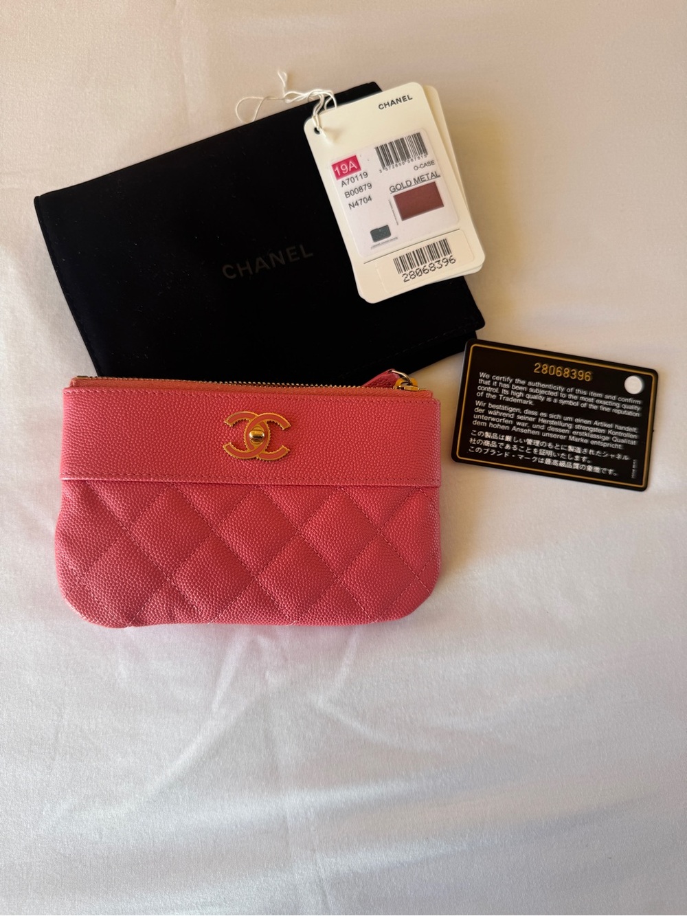 CHANEL Pink Quilted Caviar Leather Coin Pouch with Gold CC